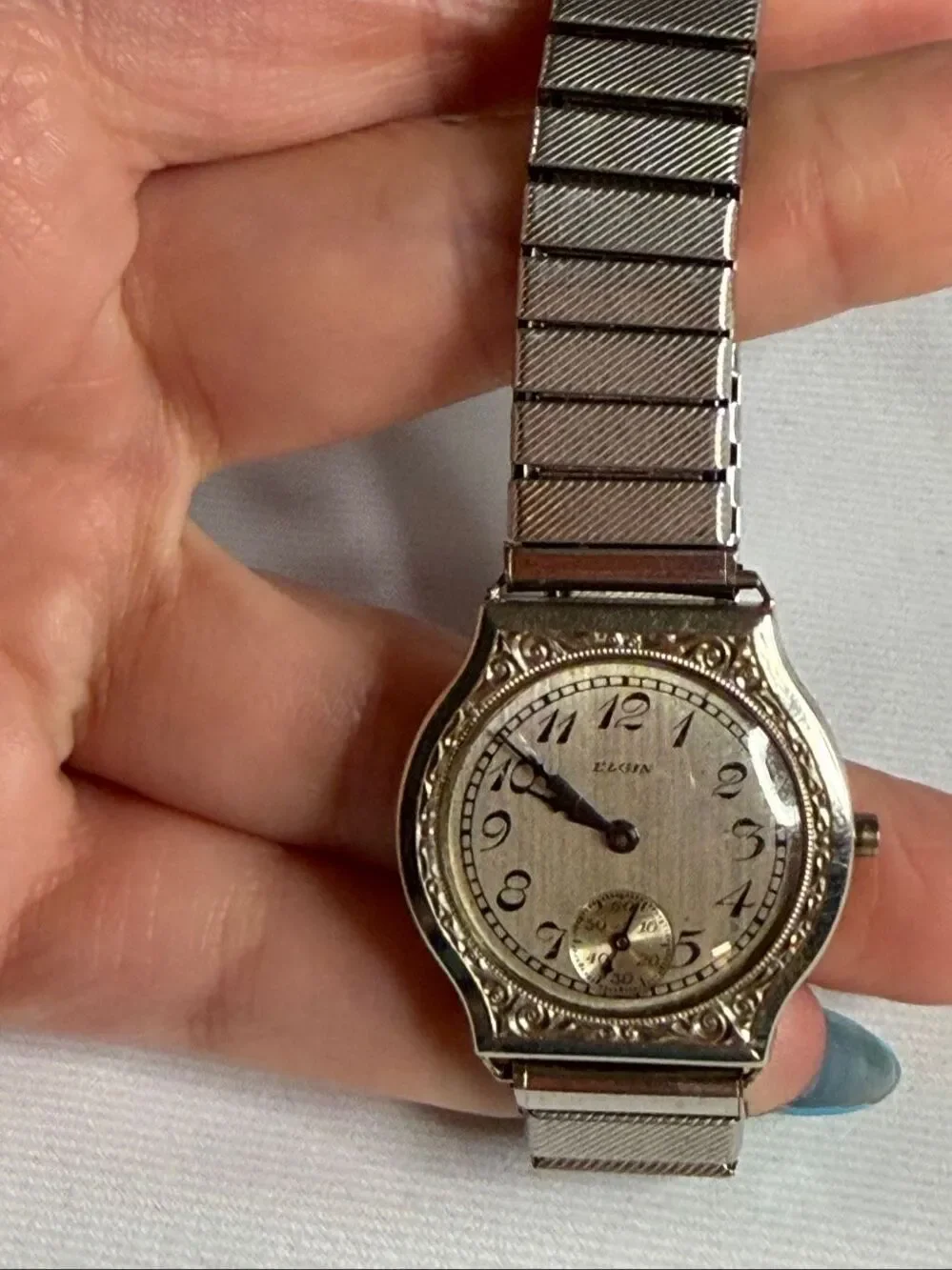 Vintage Elgin Ladies Art Deco Wrist Watch Silver Tone Engraved Untested